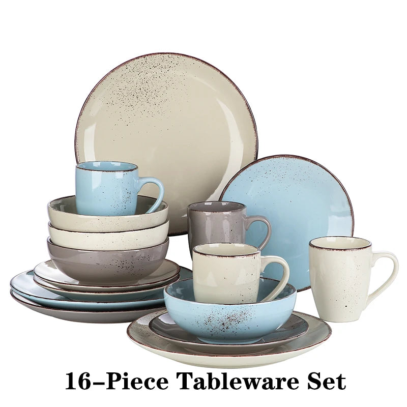 Vancasso Navia-LH 16/32/48-Piece Stoneware Ceramic Dinnerware Set with Dinner Plate,Dessert Plate,800ml Bowl, Mug Tableware Set