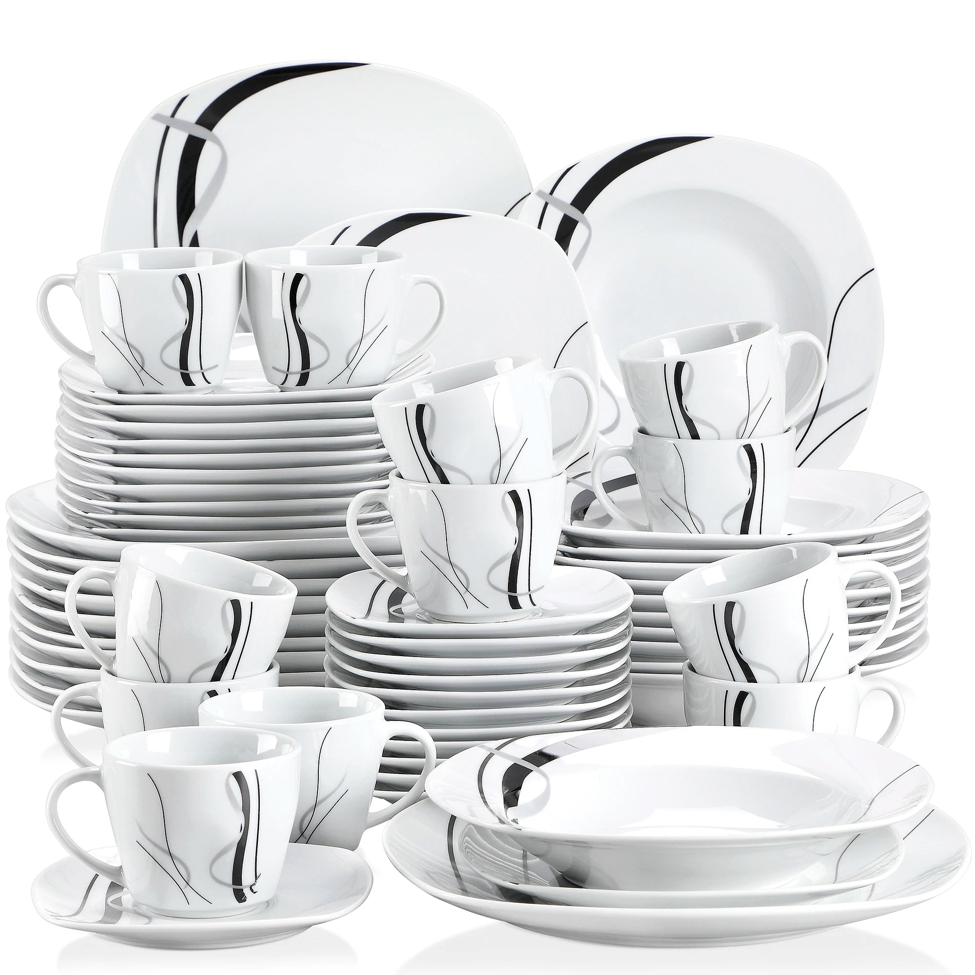 VEWEET FIONA Black Lines Porcelain Ceramic Tableware Set