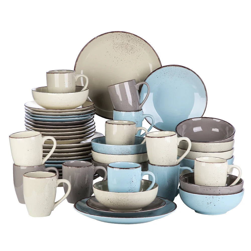 Vancasso Navia-LH 16/32/48-Piece Stoneware Ceramic Dinnerware Set with Dinner Plate,Dessert Plate,800ml Bowl, Mug Tableware Set