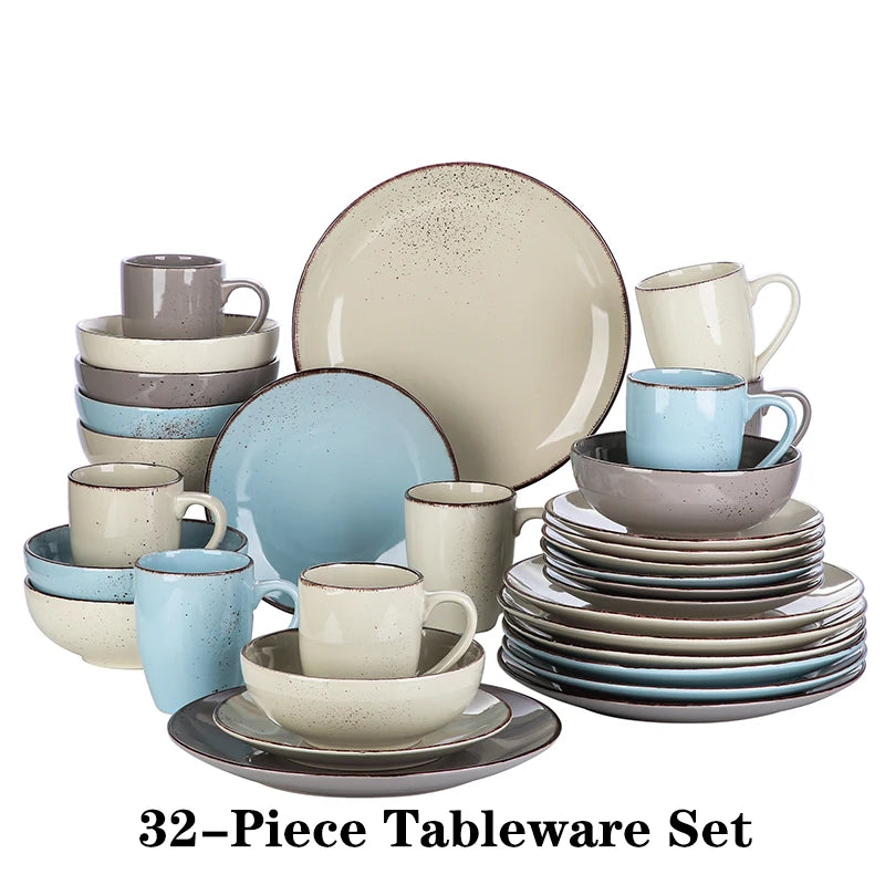 Vancasso Navia-LH 16/32/48-Piece Stoneware Ceramic Dinnerware Set with Dinner Plate,Dessert Plate,800ml Bowl, Mug Tableware Set