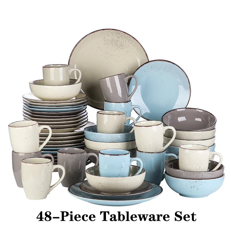 Vancasso Navia-LH 16/32/48-Piece Stoneware Ceramic Dinnerware Set with Dinner Plate,Dessert Plate,800ml Bowl, Mug Tableware Set