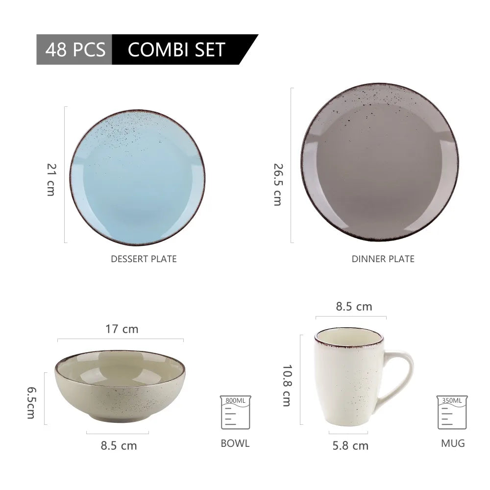 Vancasso Navia-LH 16/32/48-Piece Stoneware Ceramic Dinnerware Set with Dinner Plate,Dessert Plate,800ml Bowl, Mug Tableware Set