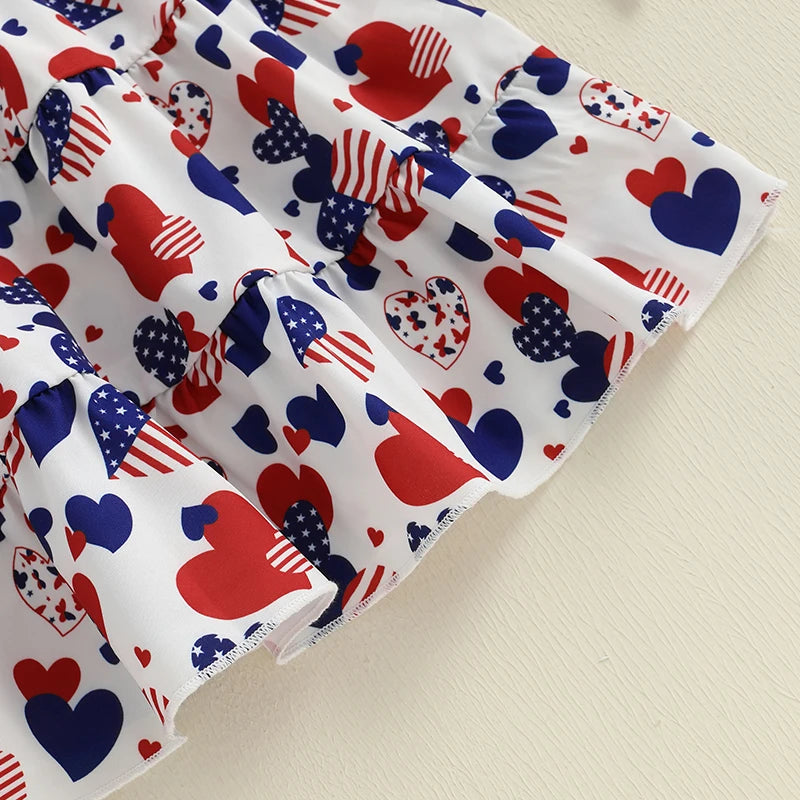 Girls American Flag Print Sleeveless Dress for 4th of July Beach Party Patriotic Outfit Cute Summer Clothes for Toddlers