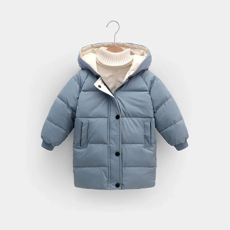2025 Winter New Children's Thickened Cotton Jacket, Medium to Long Size Boys' and Girls' Down Cotton Jackets