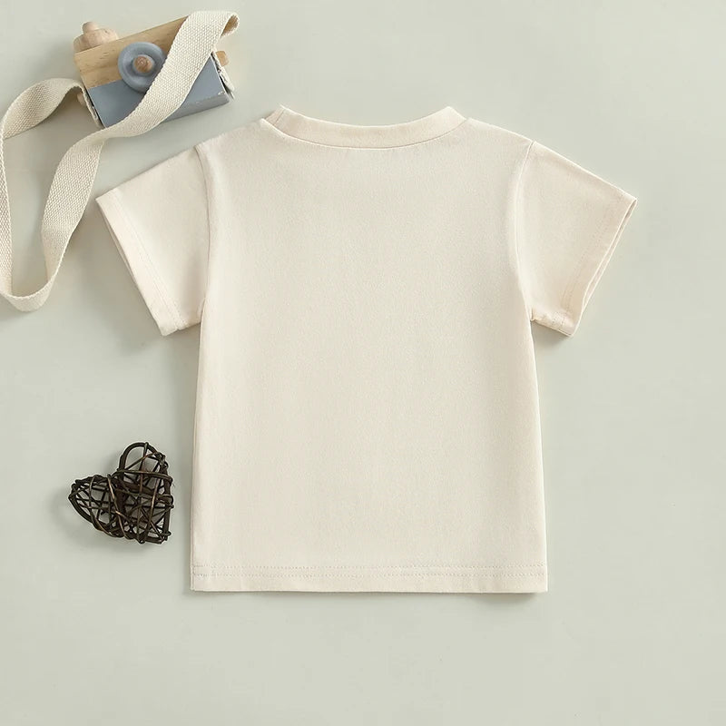 Toddler Boy Cute Cartoon Print Short Sleeve Round Neck Casual T-Shirt Summer Graphic Tee Tops for Kids