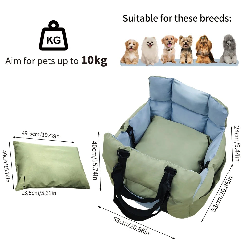 Portable Dog Car Seat Pet Puppy Booster Travel Bed Carrier Cushion with Storage Pocket