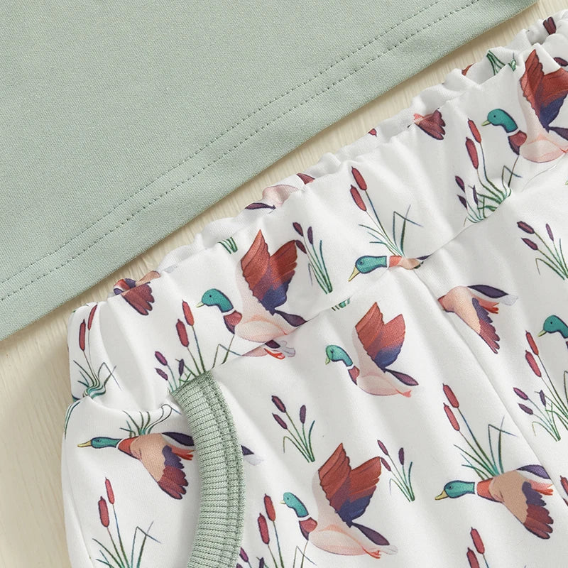 Toddler Boys Casual Outfits Cute Animal Print Short Sleeve T-Shirt and Elastic Waist Camo Shorts Set for Summer 2 Piece