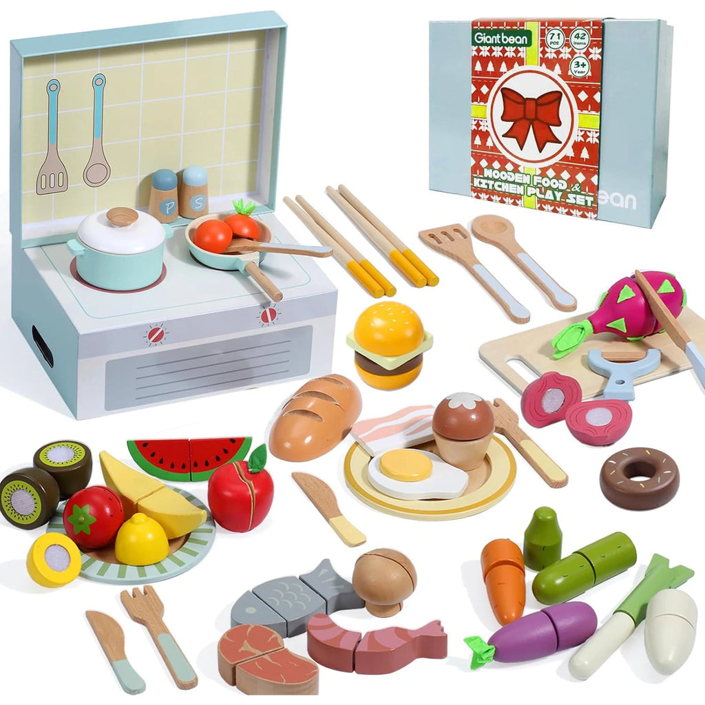 Wooden Play Food Set, Play Kitchen Accessories