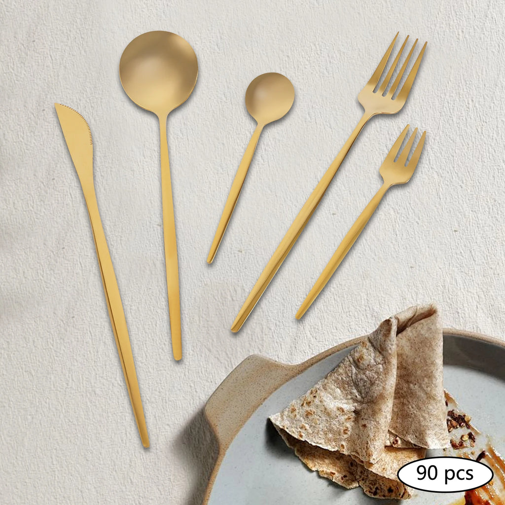 90 Pcs Gold Flatware Set