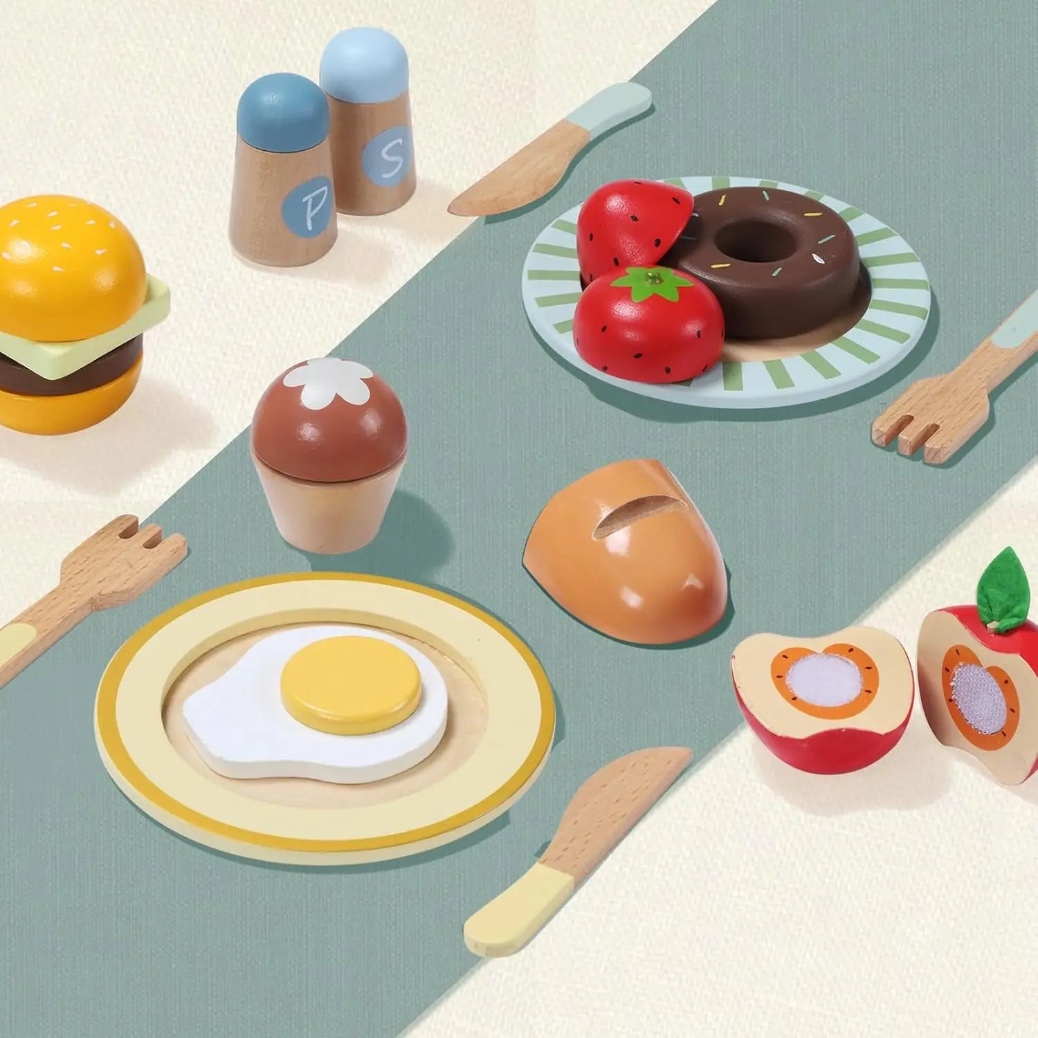 Wooden Play Food Set, Play Kitchen Accessories
