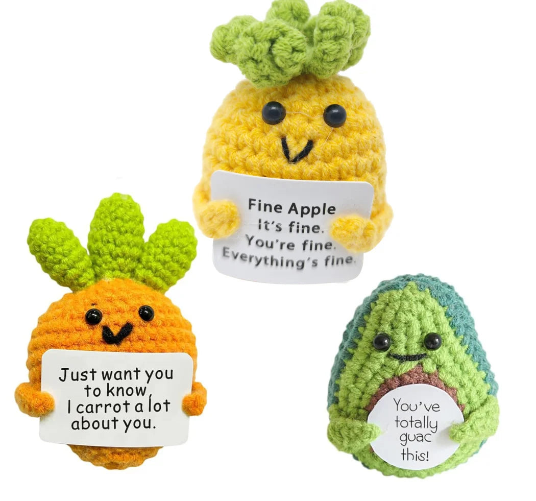 Mini Positive Vegetables Set Positive Crochet Dolls /w Affirmation Card Cartoon Hand Woven Fruit Desktop Ornament Christmas Gift