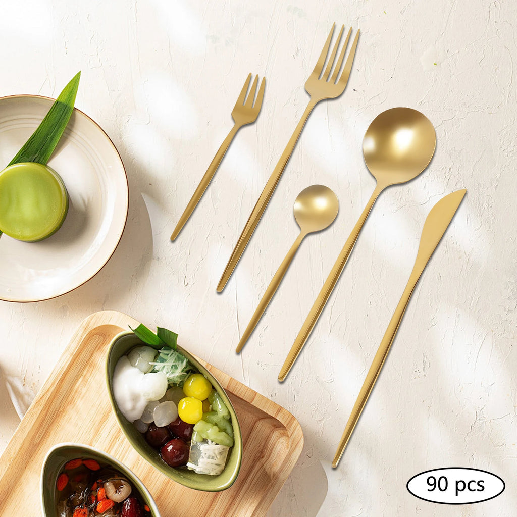 90 Pcs Gold Flatware Set