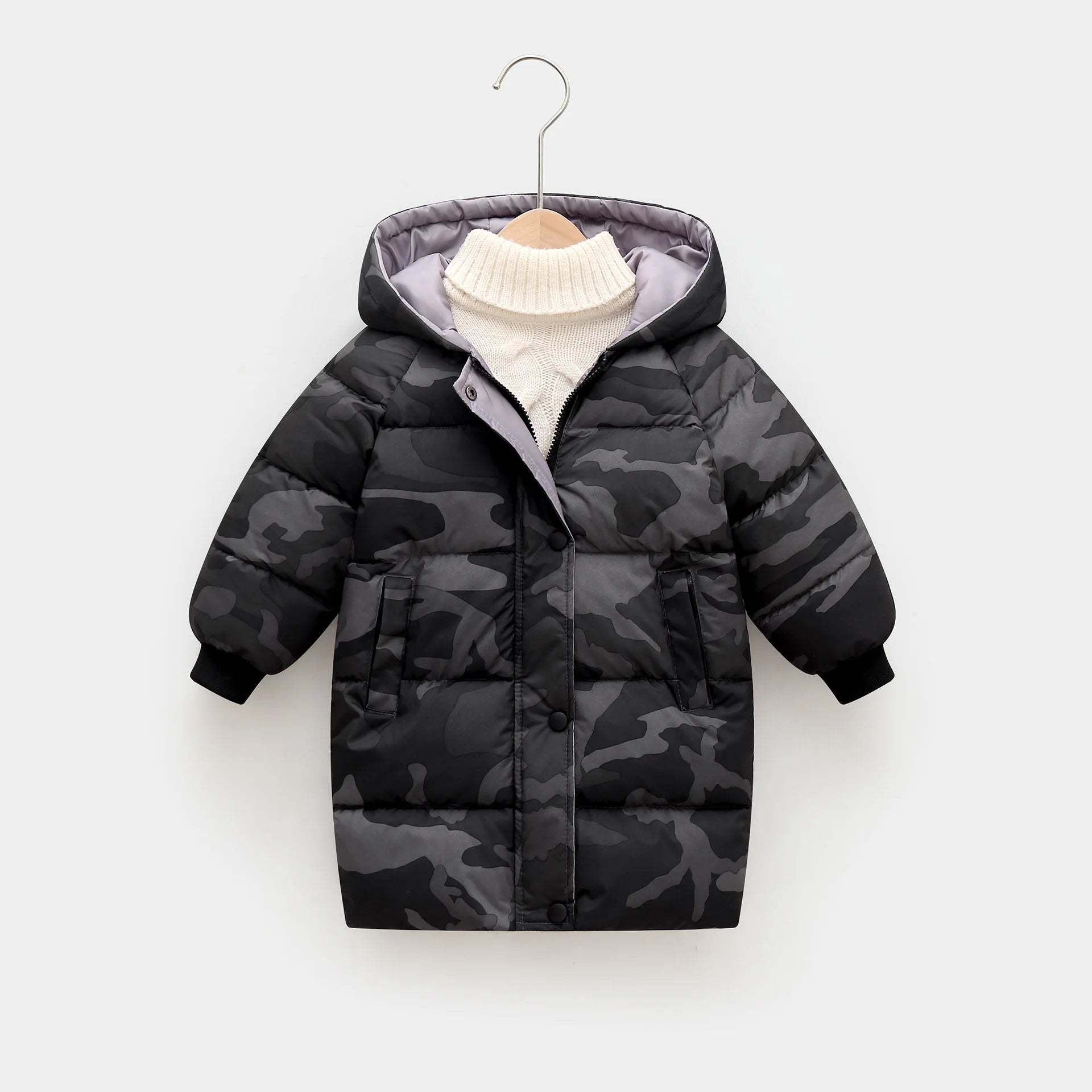 2025 Winter New Children's Thickened Cotton Jacket, Medium to Long Size Boys' and Girls' Down Cotton Jackets
