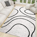 Modern Area Rugs 6X9, Washable Black & White Rug, Thin Abstract Geometric Minimalist Striped