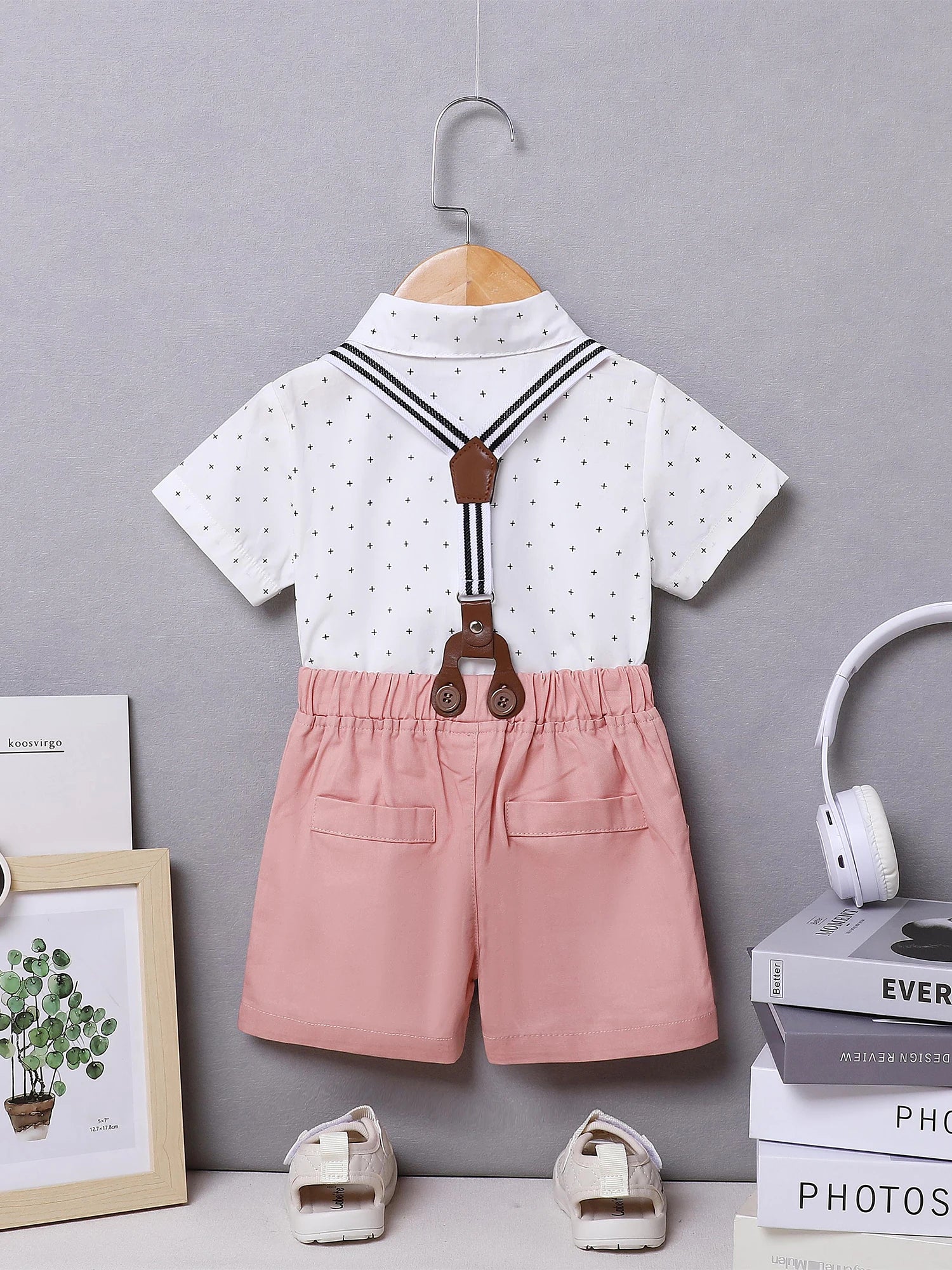 Toddler Baby Boy Clothes 1-5T Boy Gentleman Suit Short Sleeves Shirt +Suspender Pants +Bowtie Toddler Dress Boy Outfit