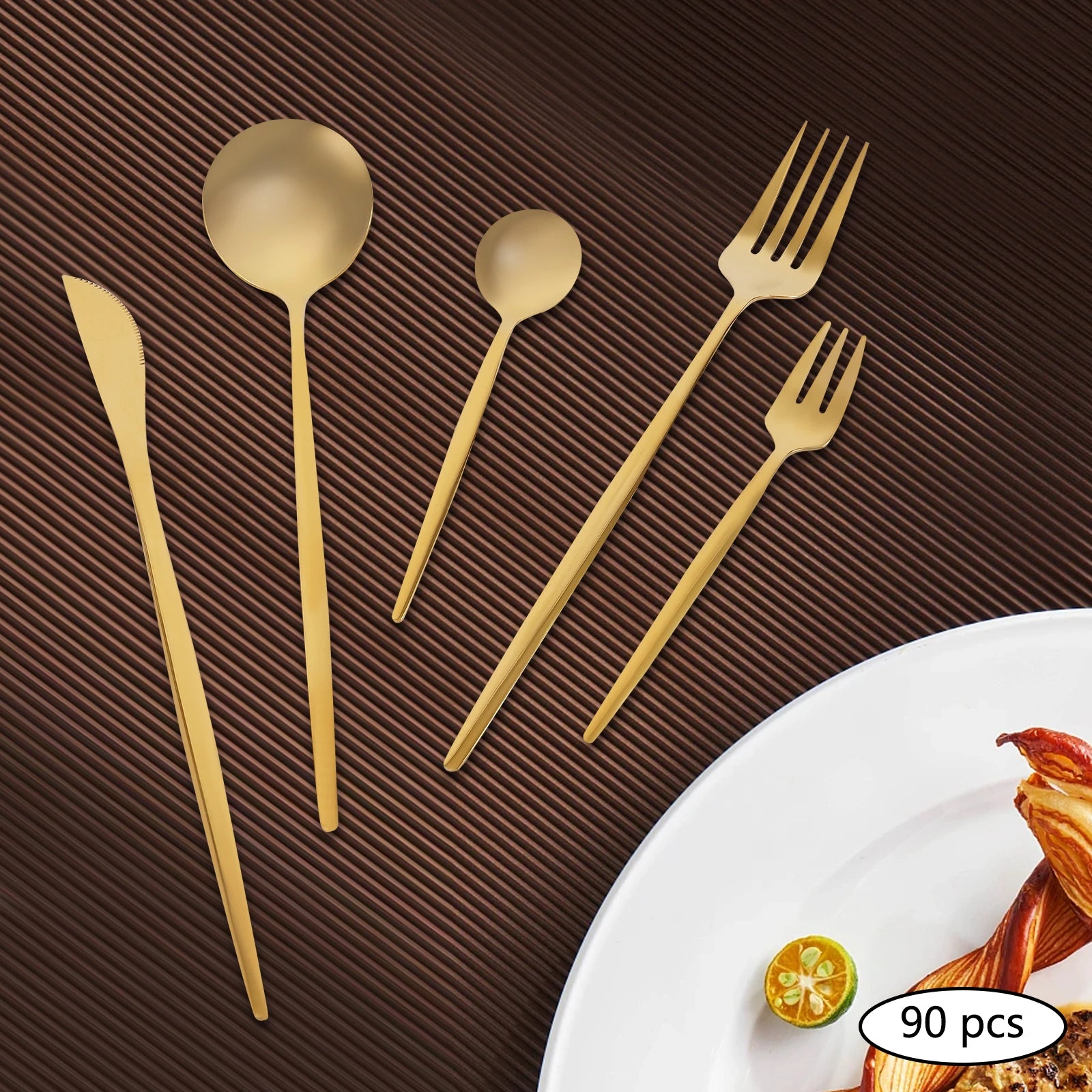 90 Pcs Gold Flatware Set