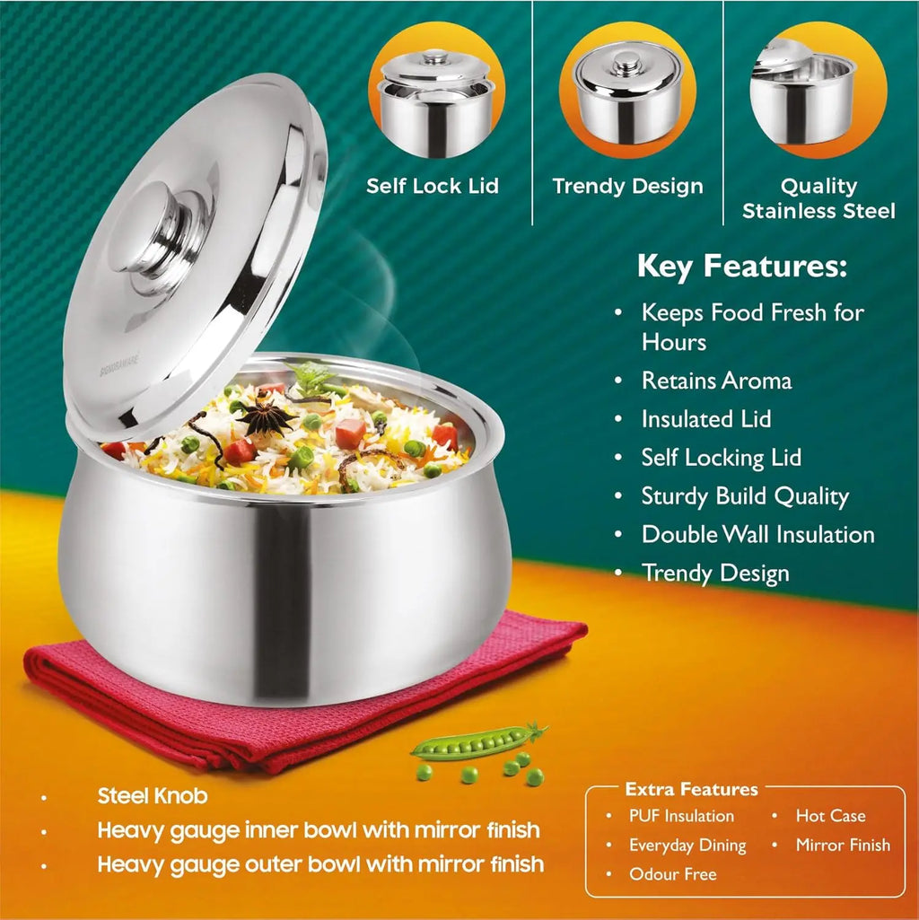 Large Insulated Casserole Dish Set of 3 with Lid, Stainless Steel Hot Pot Food Warmer Cooler for Soup Salad Serving