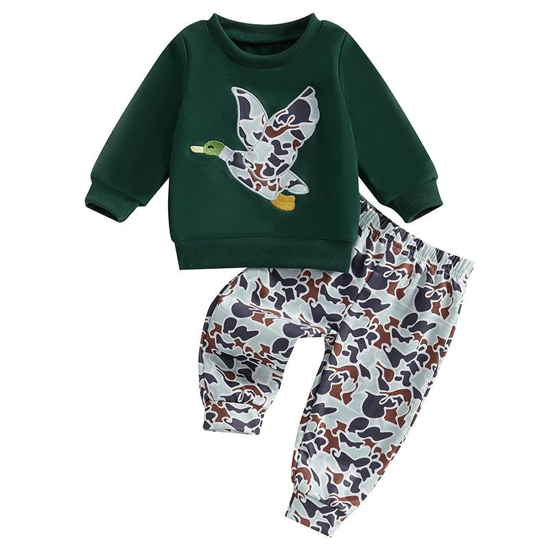Toddler Winter 2PCS Clothing Sets Warm Fleece Hoodie Bear Print Pullover Elastic Waist Pants Outfit