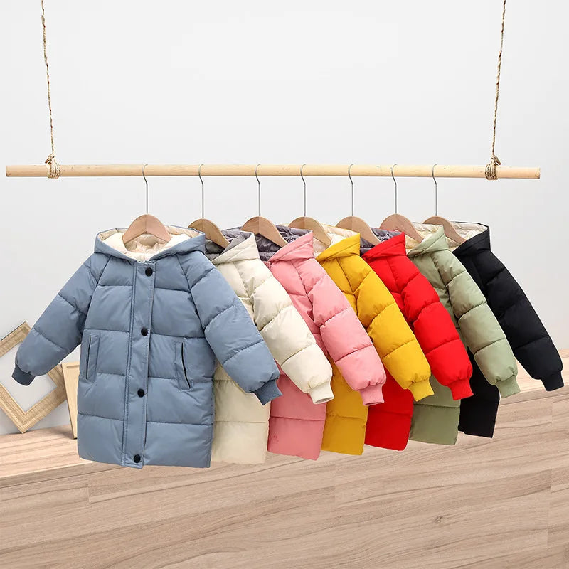 2025 Winter New Children's Thickened Cotton Jacket, Medium to Long Size Boys' and Girls' Down Cotton Jackets
