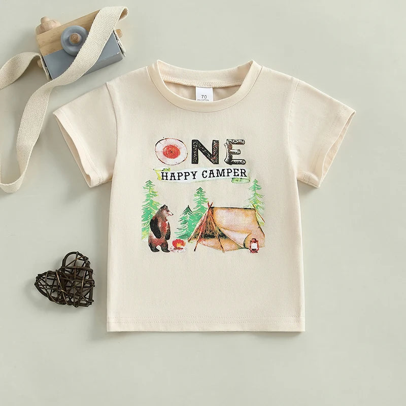 Toddler Boy Cute Cartoon Print Short Sleeve Round Neck Casual T-Shirt Summer Graphic Tee Tops for Kids