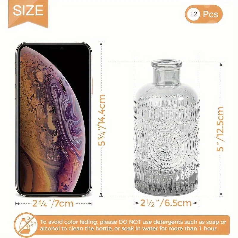 12 Pack Clear Glass Bud Vases, Small Vases For Flowers, Vintage Glass Bottles