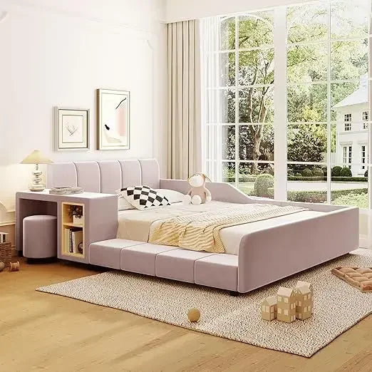 Velvet Upholstered Grounded Bed Platform Bed
