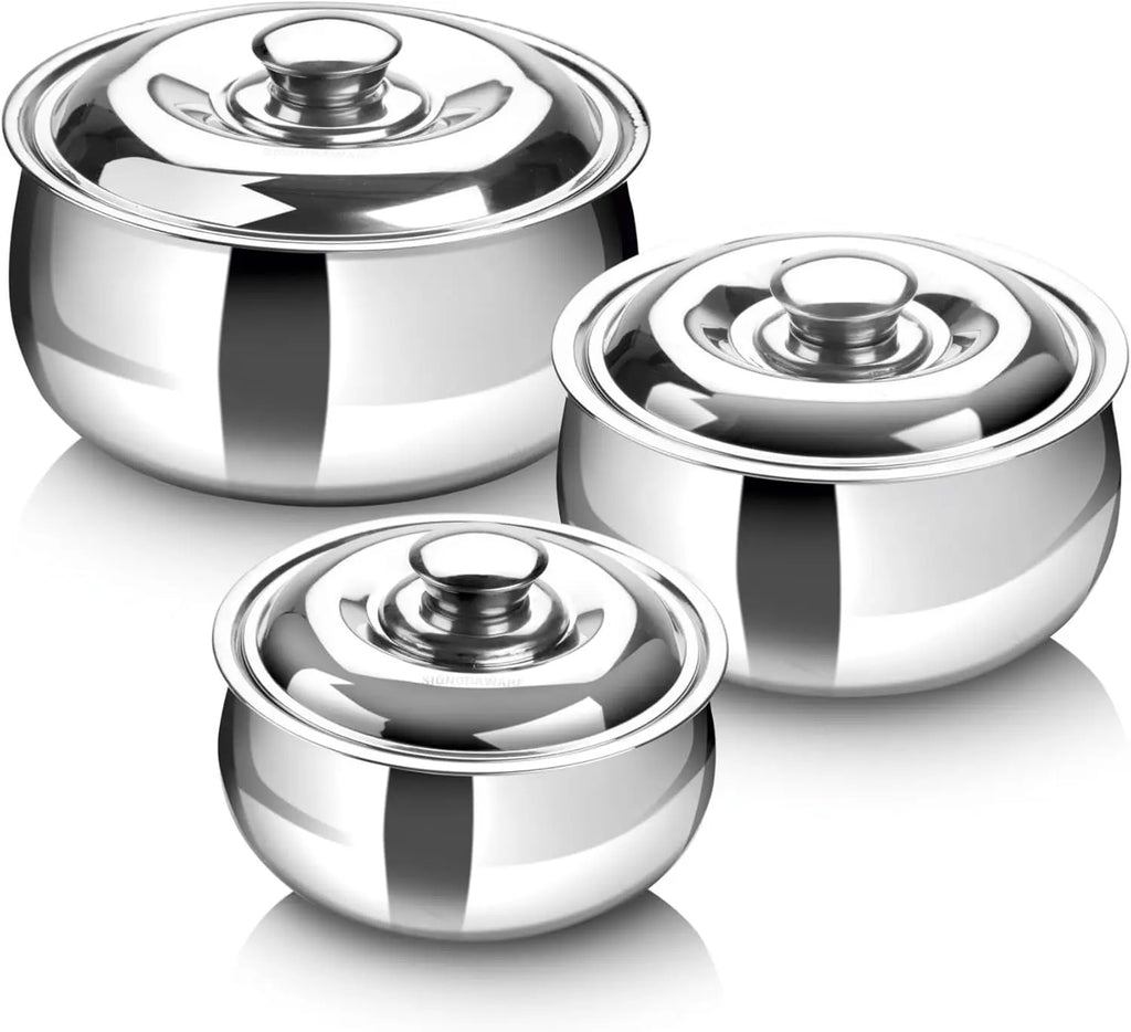 Large Insulated Casserole Dish Set of 3 with Lid, Stainless Steel Hot Pot Food Warmer Cooler for Soup Salad Serving