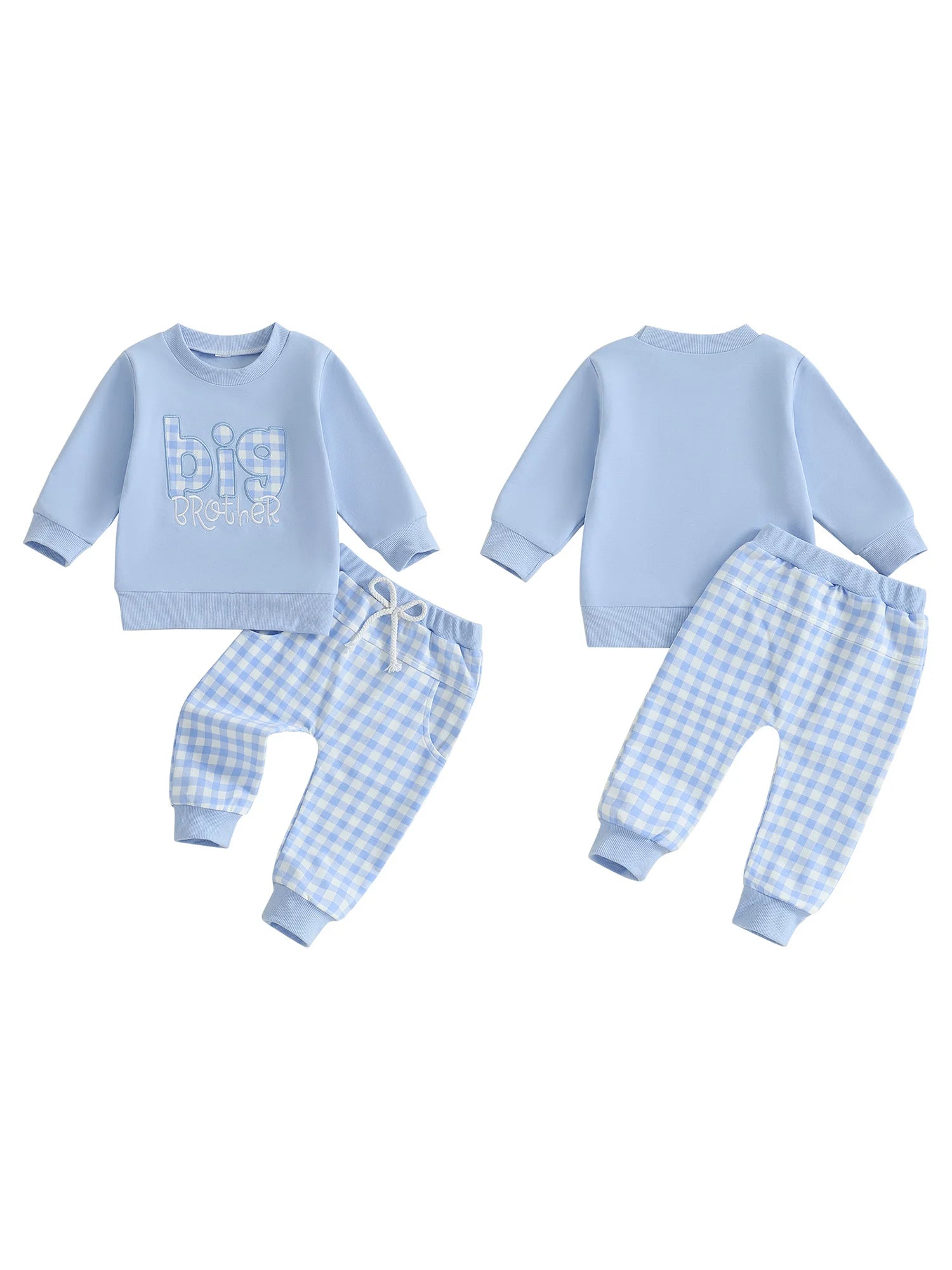 Toddler Boy Autumn Outfit with Letter Embroidery Sweatshirt and Plaid Pants Set for Baby Boys Long Sleeve Elastic Clothes