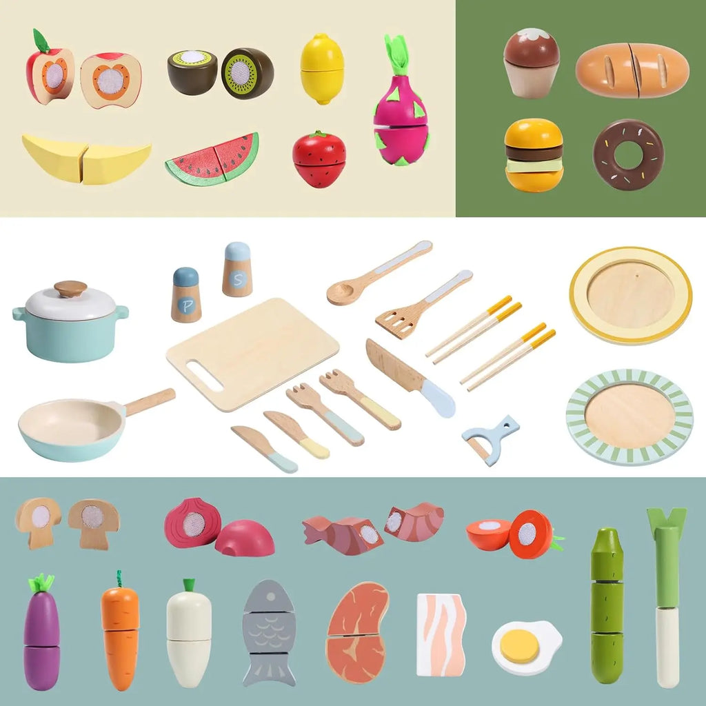 Wooden Play Food Set, Play Kitchen Accessories