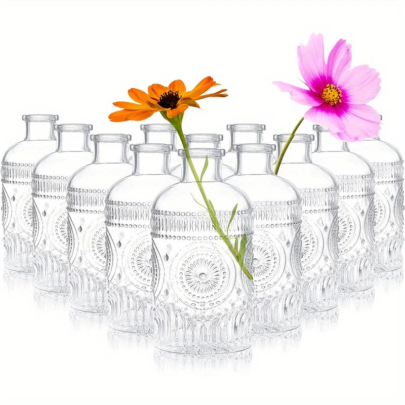 12 Pack Clear Glass Bud Vases, Small Vases For Flowers, Vintage Glass Bottles