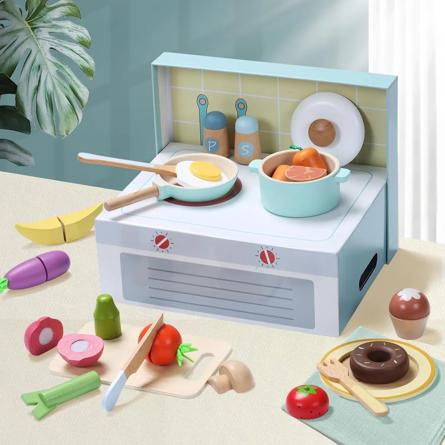 Wooden Play Food Set, Play Kitchen Accessories