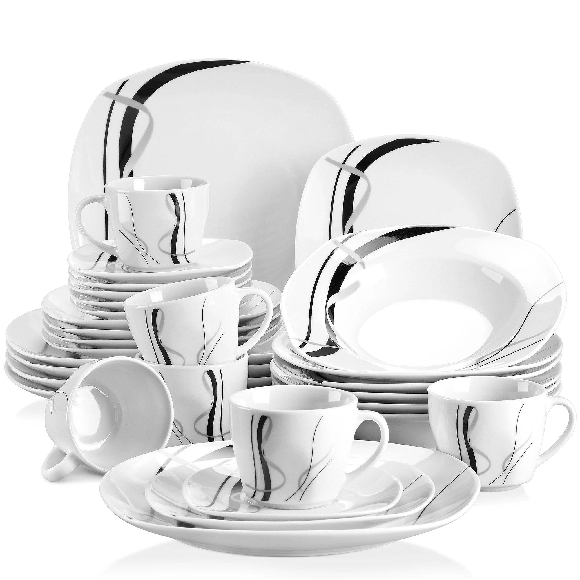VEWEET FIONA Black Lines Porcelain Ceramic Tableware Set