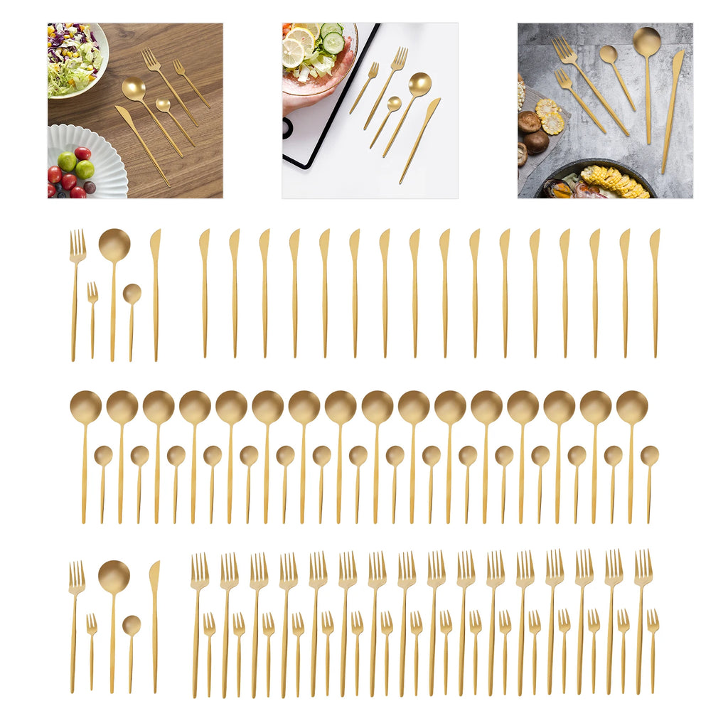 90 Pcs Gold Flatware Set