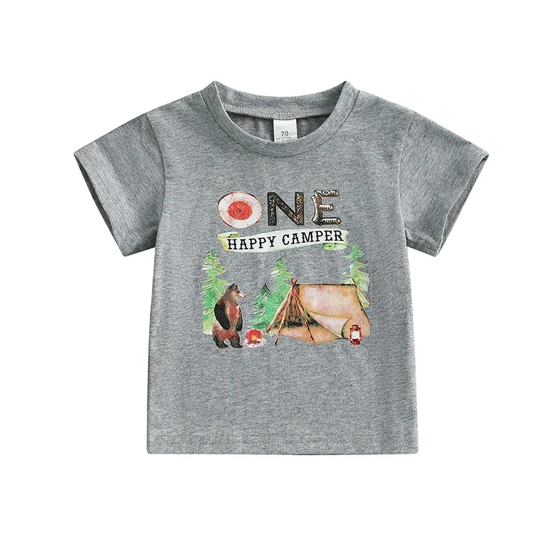 Toddler Boy Cute Cartoon Print Short Sleeve Round Neck Casual T-Shirt Summer Graphic Tee Tops for Kids
