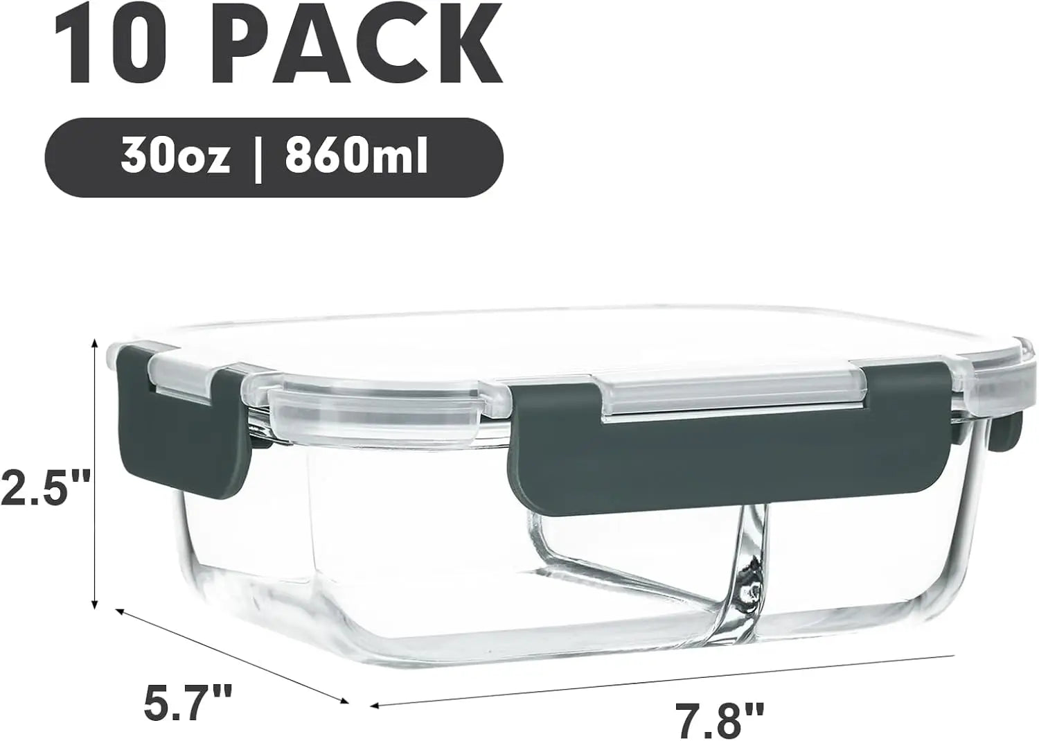 10-Pack 30oz Glass Meal Prep Containers