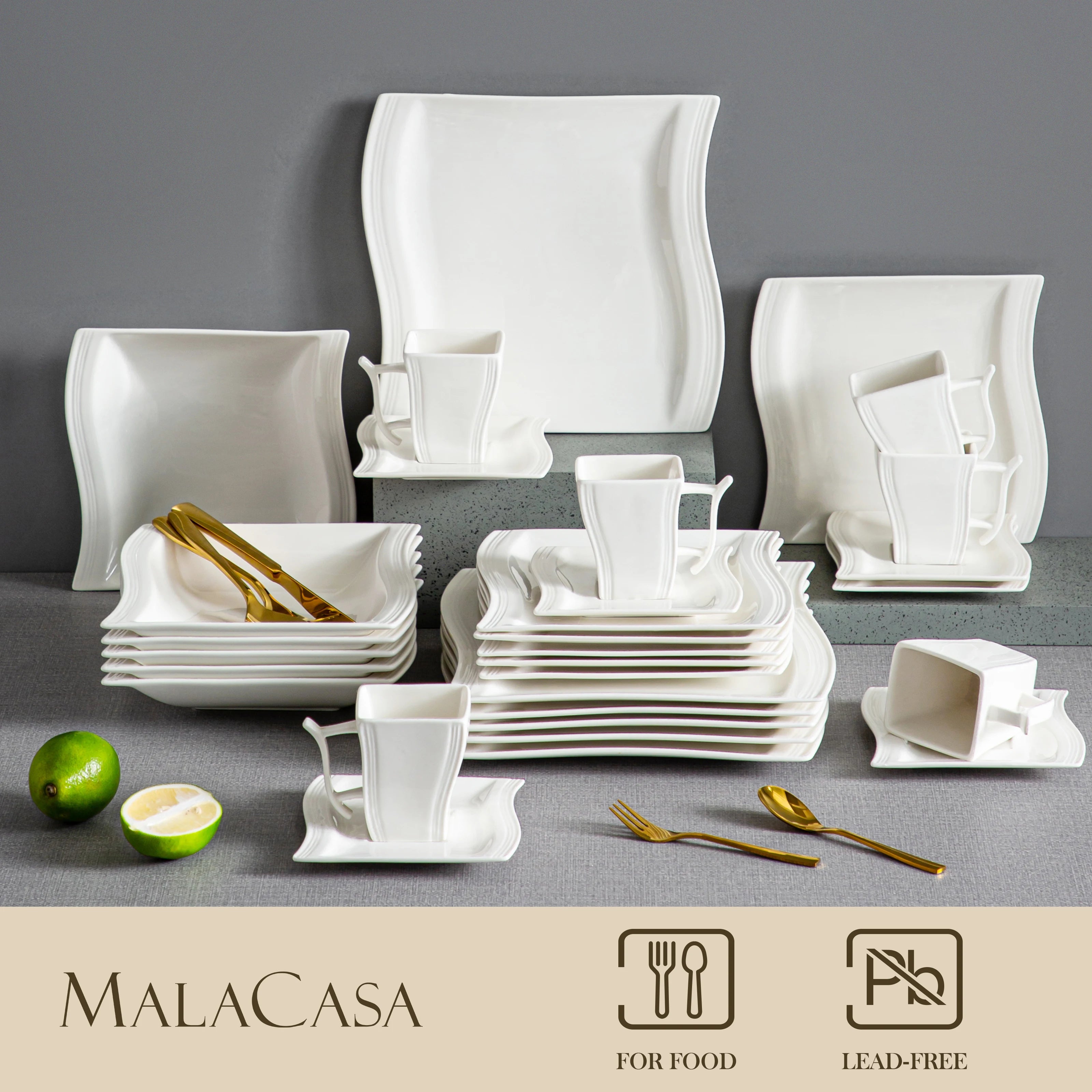 MALACASA FLORA  White Porcelain Dinner Set