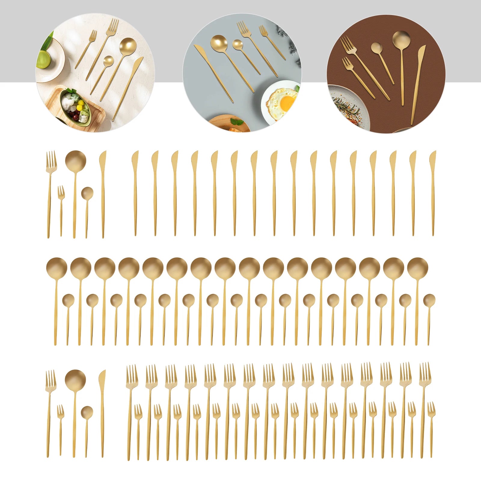 90 Pcs Gold Flatware Set