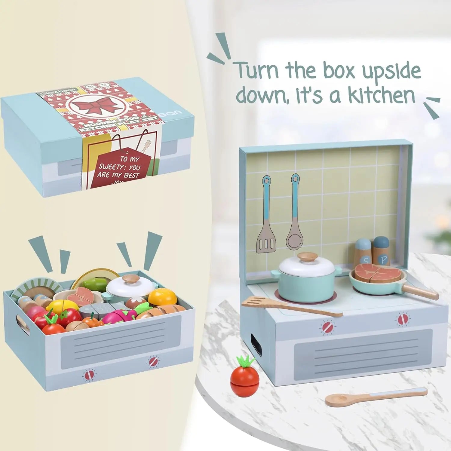 Wooden Play Food Set, Play Kitchen Accessories