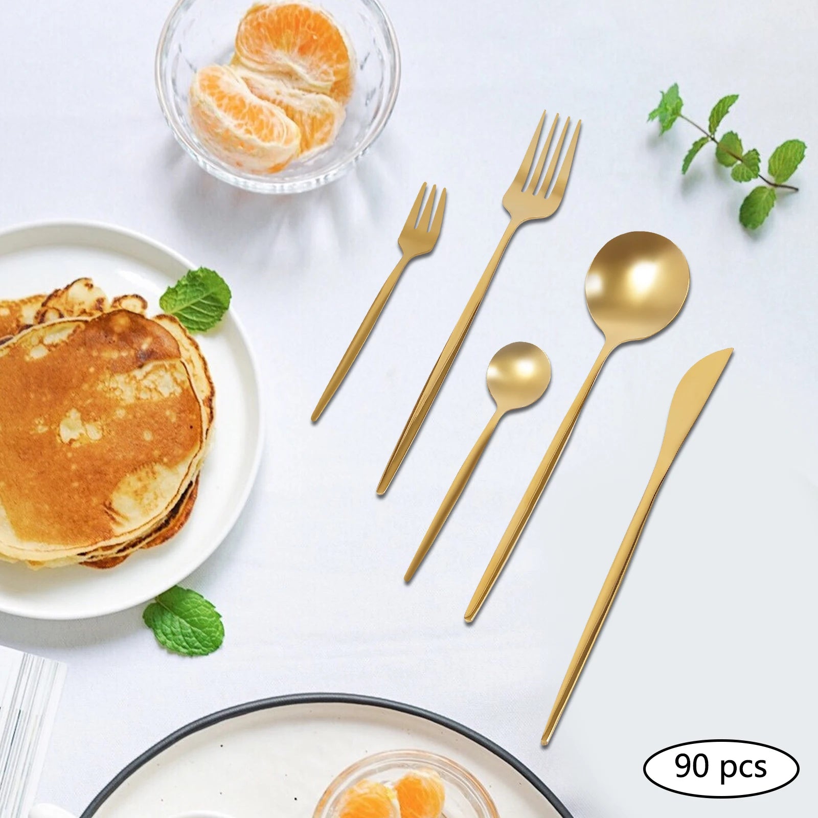 90 Pcs Gold Flatware Set