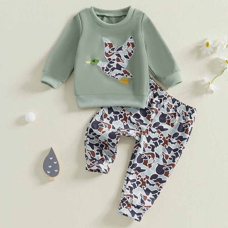 Toddler Winter 2PCS Clothing Sets Warm Fleece Hoodie Bear Print Pullover Elastic Waist Pants Outfit