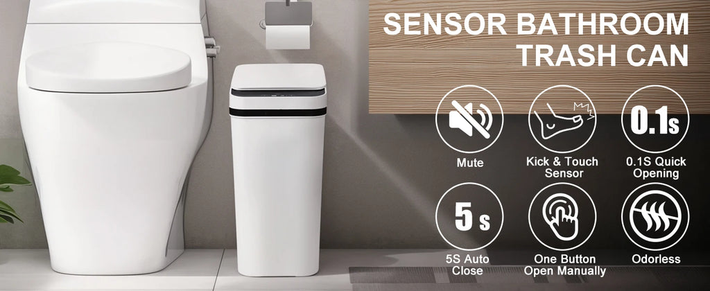2 Pack 12L Bathroom Automatic Trash Cans