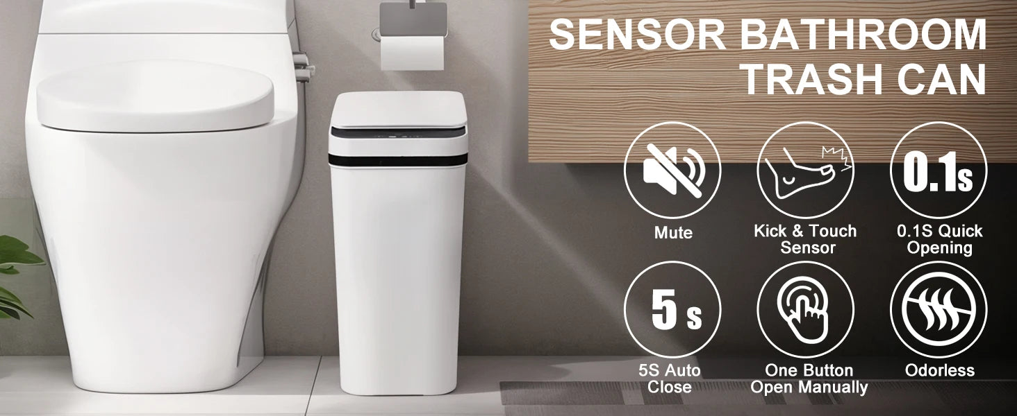 2 Pack 12L Bathroom Automatic Trash Cans