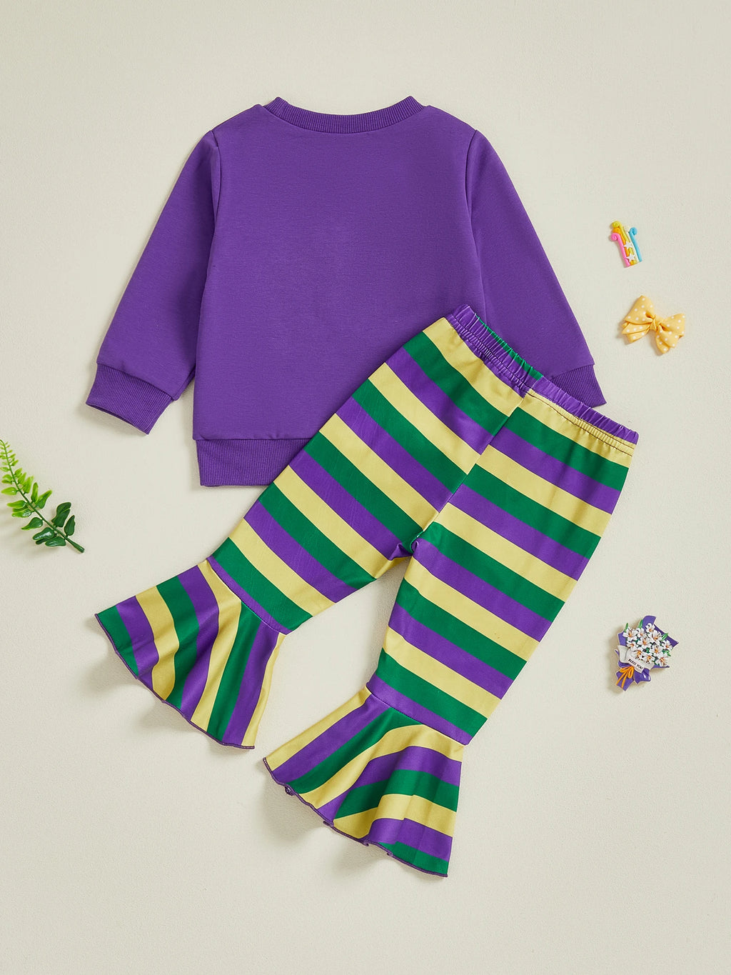 Girls Embroidered Hoodie and Striped Flare Pants Set