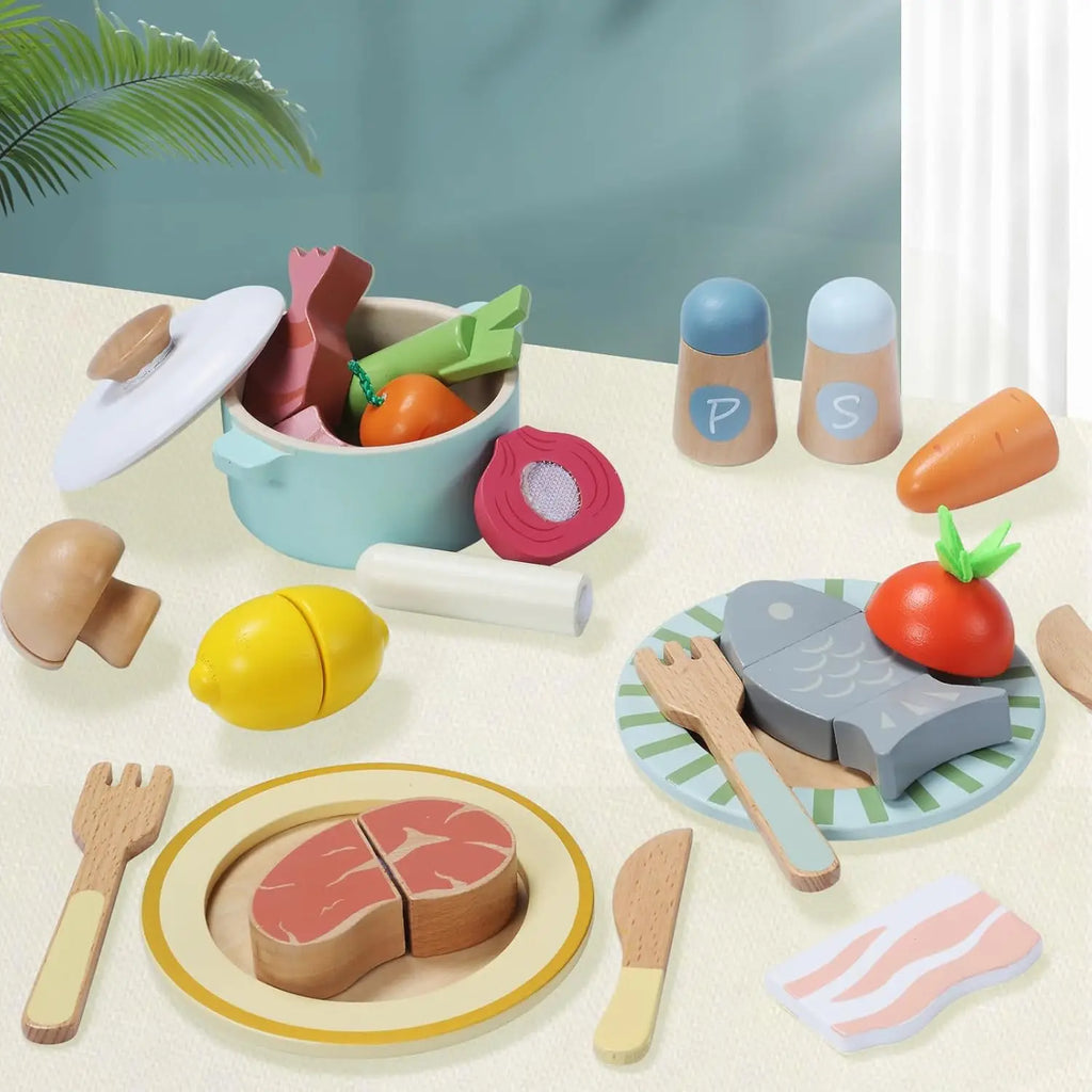 Wooden Play Food Set, Play Kitchen Accessories