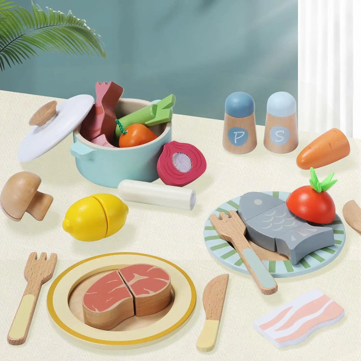 Wooden Play Food Set, Play Kitchen Accessories