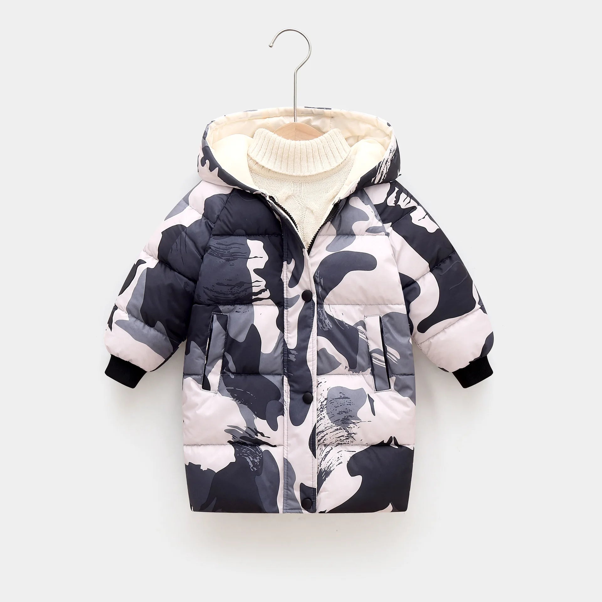 2025 Winter New Children's Thickened Cotton Jacket, Medium to Long Size Boys' and Girls' Down Cotton Jackets