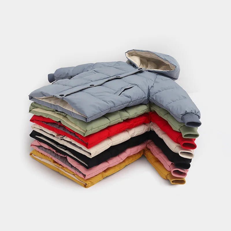 2025 Winter New Children's Thickened Cotton Jacket, Medium to Long Size Boys' and Girls' Down Cotton Jackets