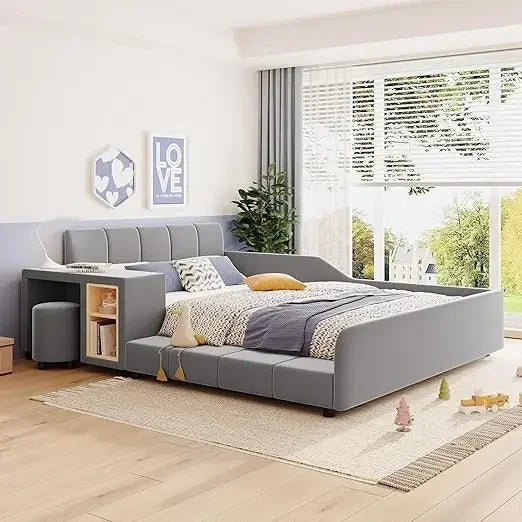 Velvet Upholstered Grounded Bed Platform Bed
