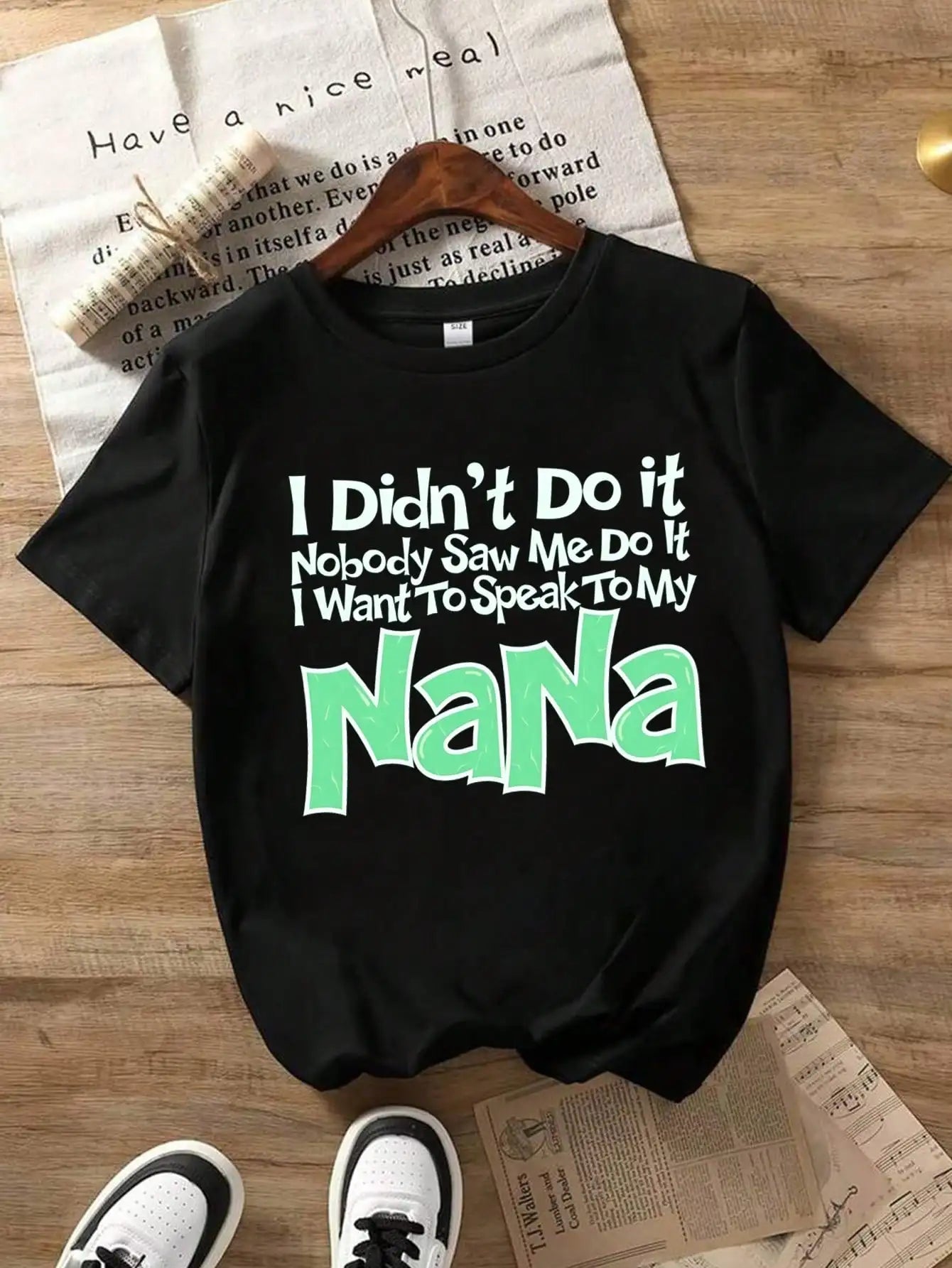 Tween Boys Humorous Cotton Graphic Tees, Black Casual With "I Didn't Do It Nobody Saw Me Do It I Want To Speak To My Nana,"