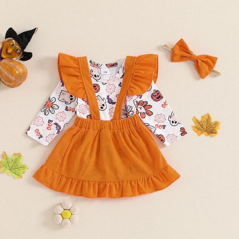 Toddler Boy Halloween Costume Spider Web Print Short Sleeve Romper with Pants and Hat Set for Party Dress Up